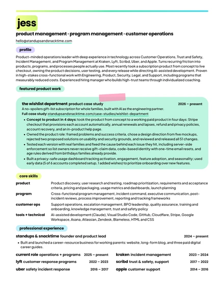 Preview of Jess's one-page resume